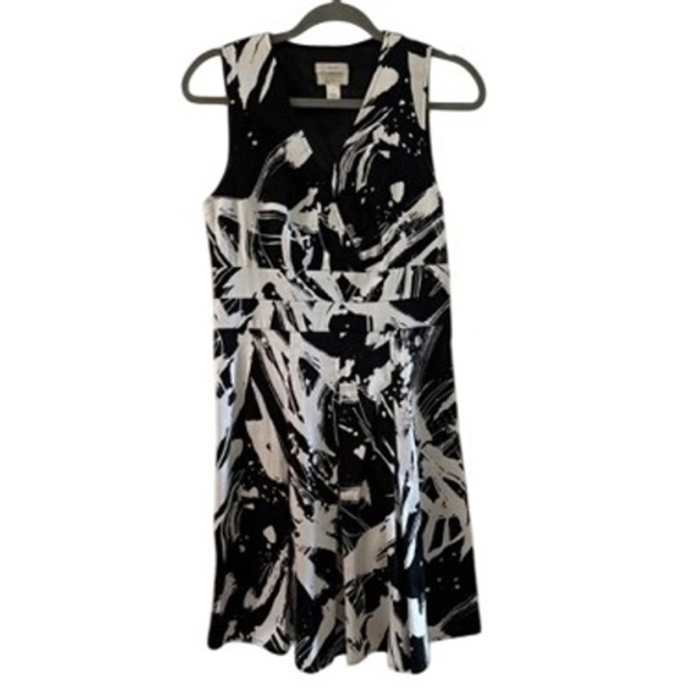 Christopher & Banks Black White Abstract Brush Stroke V Neck Sleeveless Dress 6